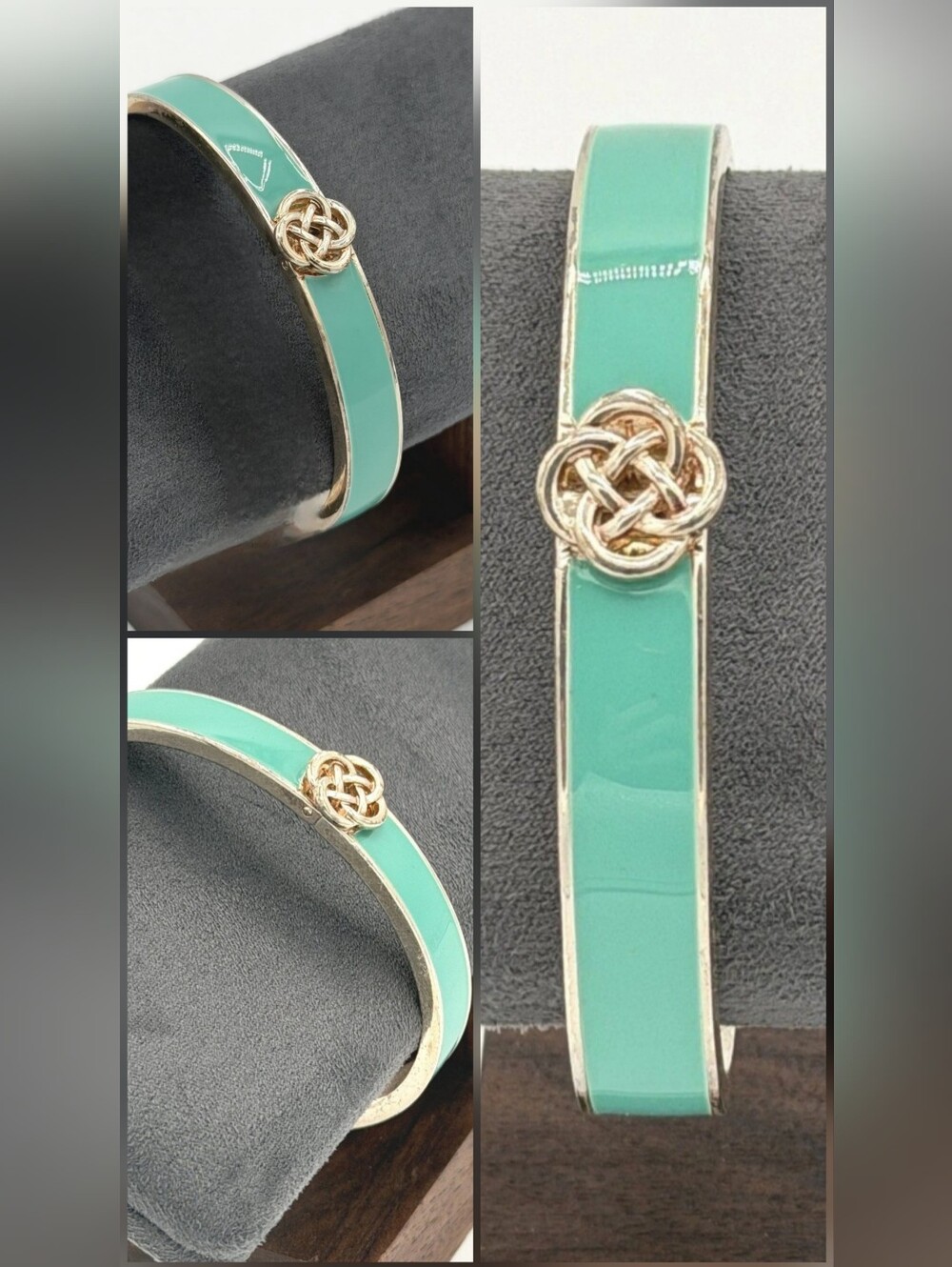 3 For $30 Stella and Dot Silver & Teal Hinged Enamel Bangle Bracelet